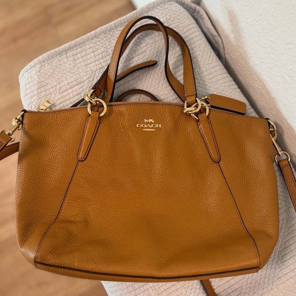 Coach Kelsey Brown Pebbled Leather Satchel Crossbody in Light Saddle F28993 - Picture 10 of 12